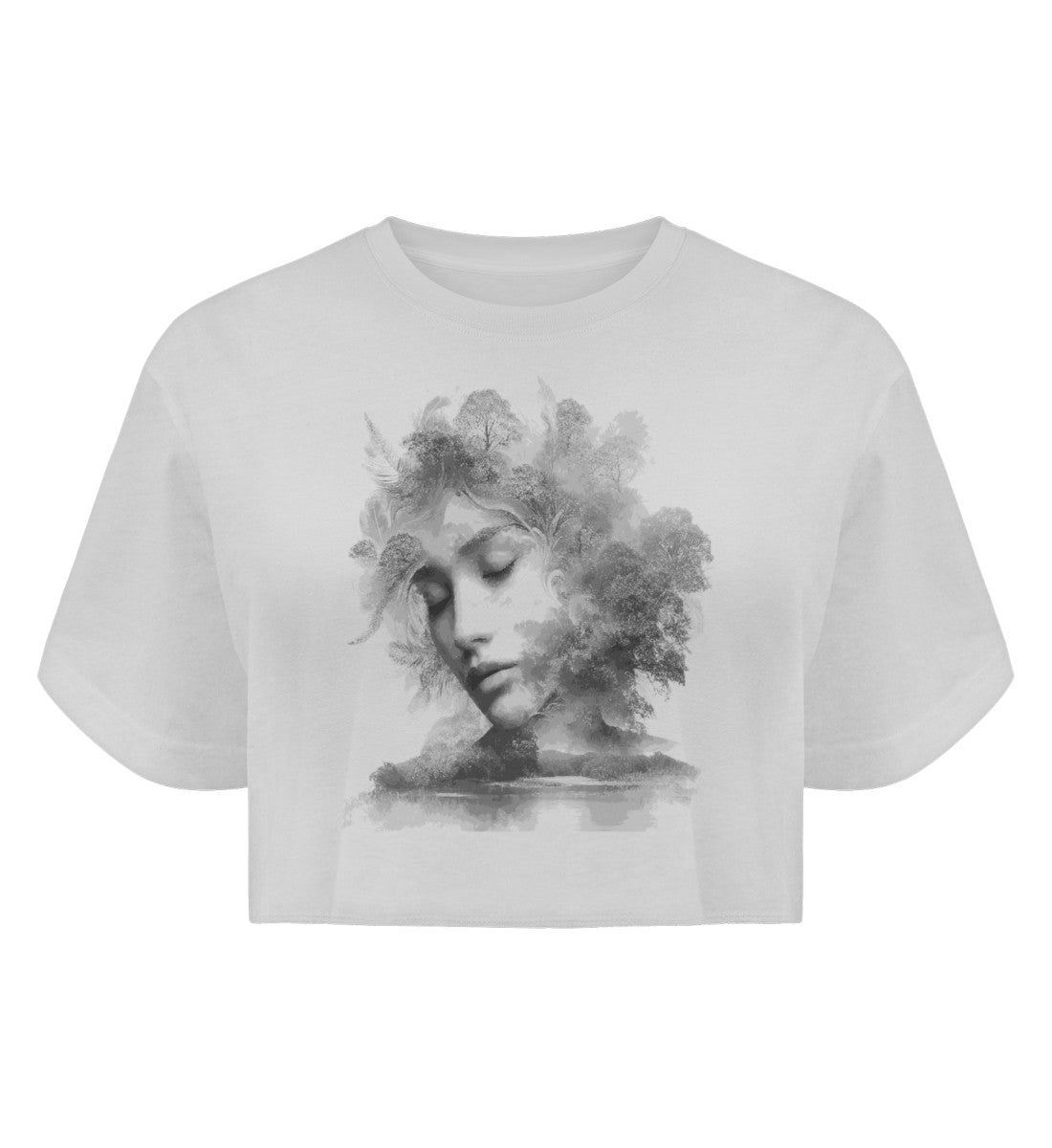 Crop Top Bio in Weiß-3 mit Baumgesicht Aufdruck