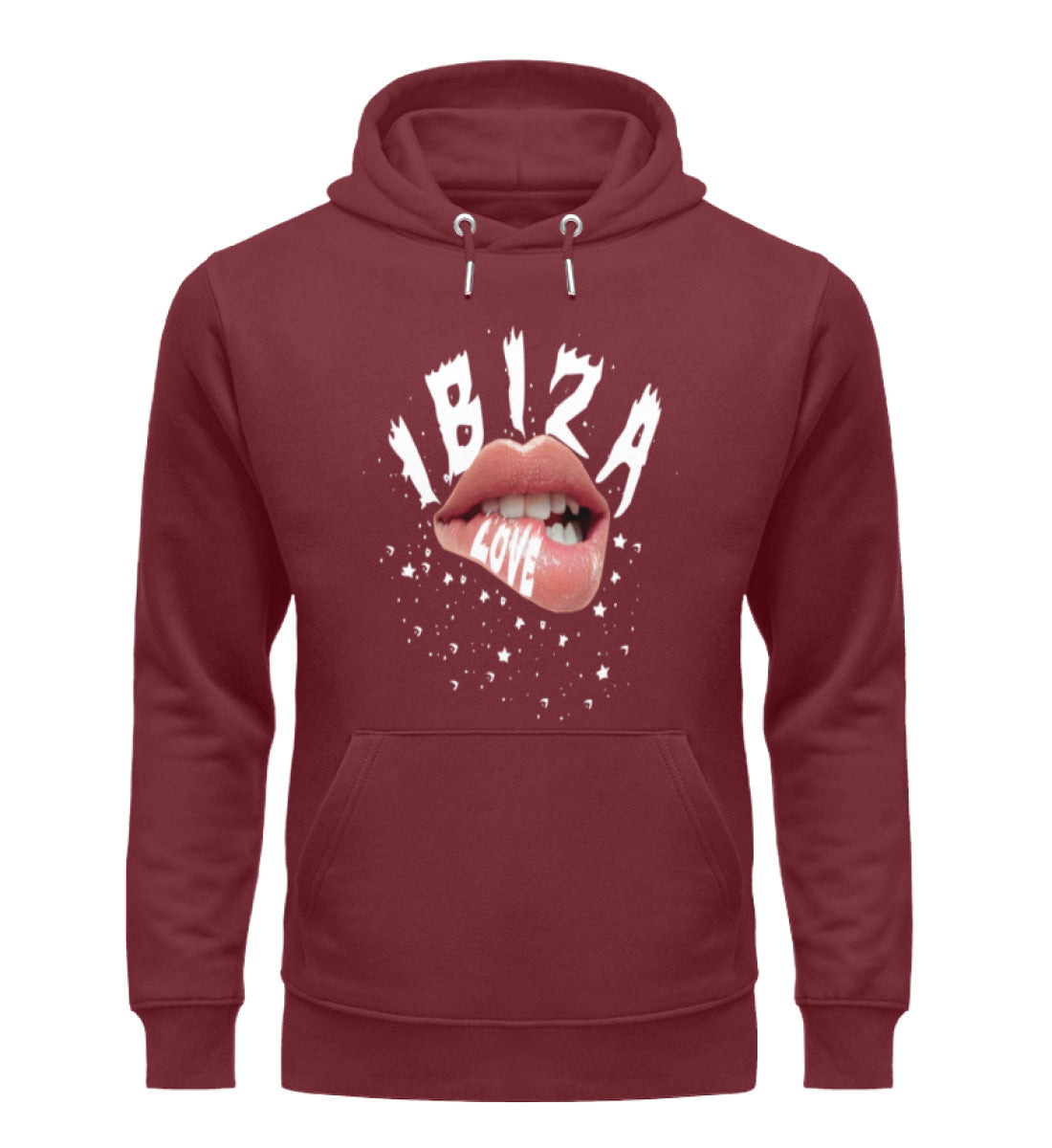 Unisex Premium Bio Hoodies Damen in Burgundy-6883 mit IBIZA Aufdruck