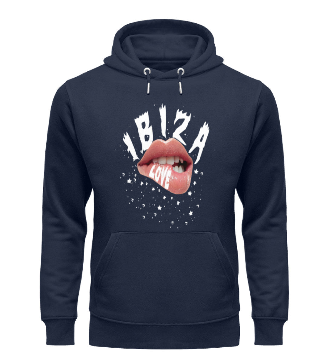 Unisex Premium Bio Hoodies Damen in French Navy-6887 mit IBIZA Aufdruck