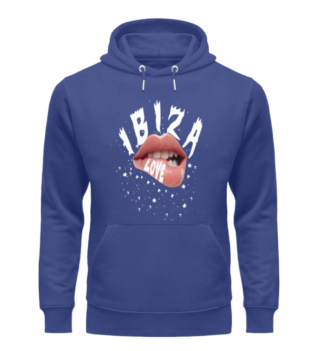 Unisex Premium Bio Hoodies Damen in Worker Blue-7217 mit IBIZA Aufdruck