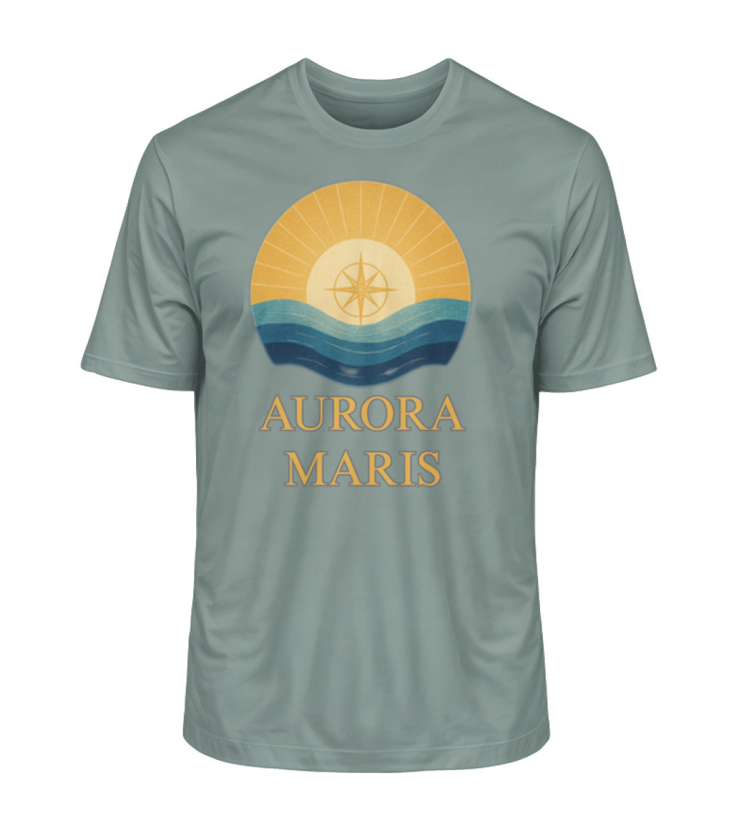 Maritimes Herren Organic Shirt mit AURORA MARIS-(Morgendämmerung des Meeres) Aufdruck in Grün (Green Bay-7309) von www.digiuliano.com