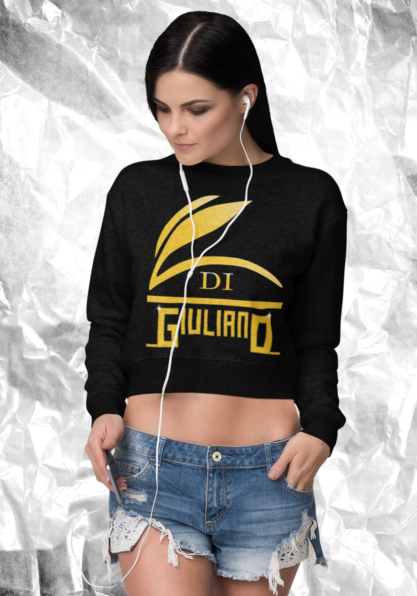 Crop Sweatshirt Damen in Black-1624 mit DI GIULIANO Aufdruck