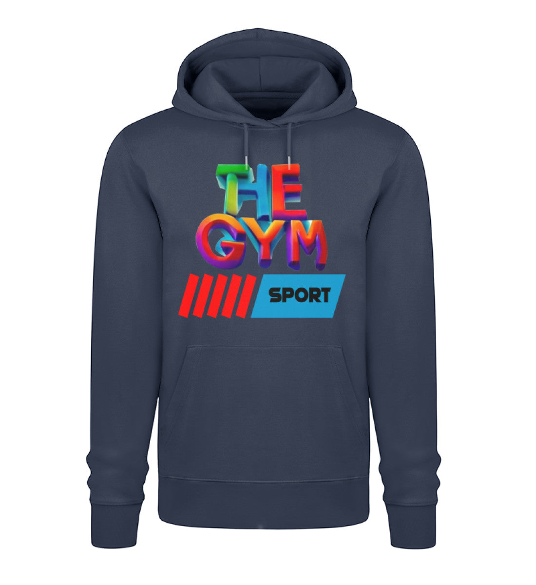 Nachhaltiger Damen Hoodie aus 100% Bio-Baumwolle in hochwertiger Verarbeitung, perfekt für Komfort und Umweltbewusstsein in Marine (French Navy-6887) mit THE-GYM-SPORT Aufdruck von www.digiuliano.com