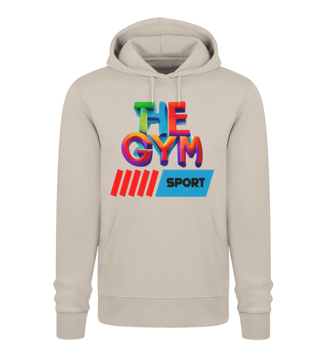 Nachhaltiger Damen Hoodie aus 100% Bio-Baumwolle in hochwertiger Verarbeitung, perfekt für Komfort und Umweltbewusstsein in Sand (Desert Dust-7159)mit THE-GYM-SPORT Aufdruck von www.digiuliano.com