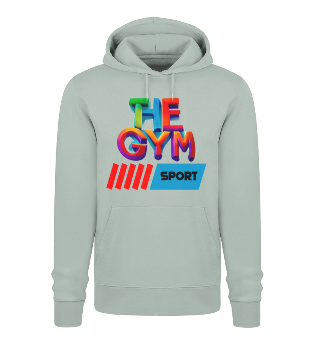 Nachhaltiger Damen Hoodie aus 100% Bio-Baumwolle in hochwertiger Verarbeitung, perfekt für Komfort und Umweltbewusstsein in zartes Blaugrün (Aloe-72169 mit THE-GYM-SPORT Aufdruck von www.digiuliano.com
