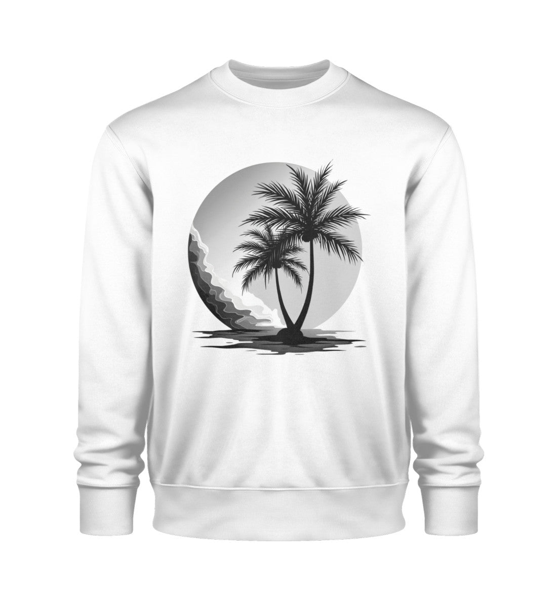 Luxus Maritim Sweatshirt Damen – Nachhaltig, fair produziert, elegantes Design in White-3 mit Palmen Aufdruck von www.digiuliano.com
