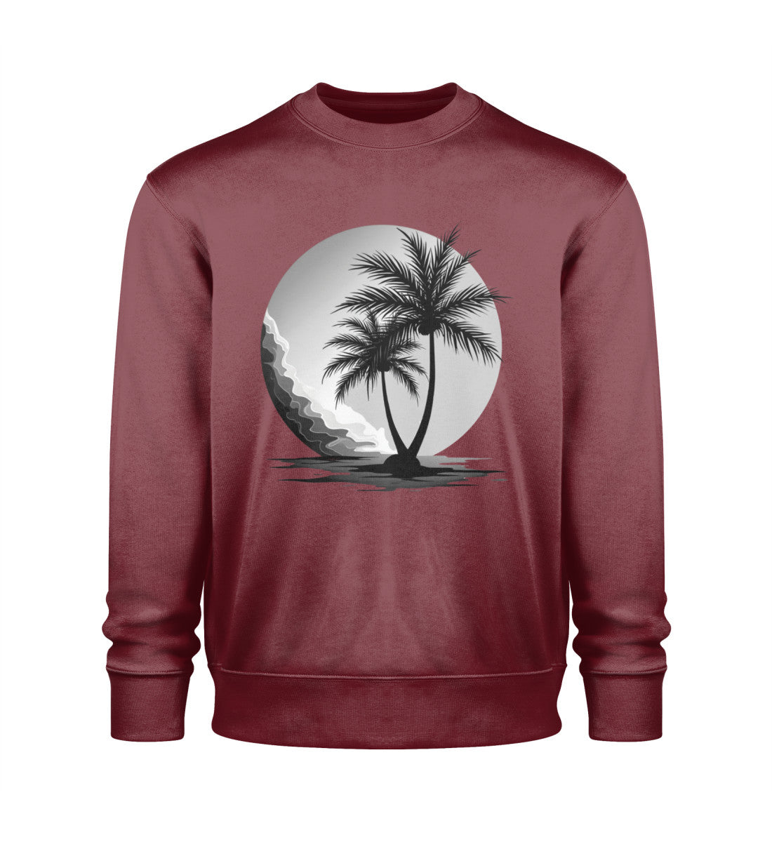 Luxus Maritim Sweatshirt Damen – Nachhaltig, fair produziert, elegantes Design in Burgundy-6883 mit Palmen Aufdruck von www.digiuliano.com