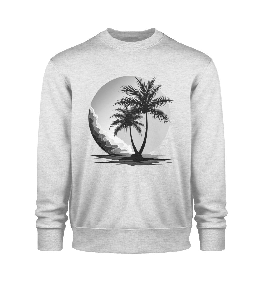 Luxus Maritim Sweatshirt Damen – Nachhaltig, fair produziert, elegantes Design in Heather Grey-6892 mit Palmen Aufdruck von www.digiuliano.com