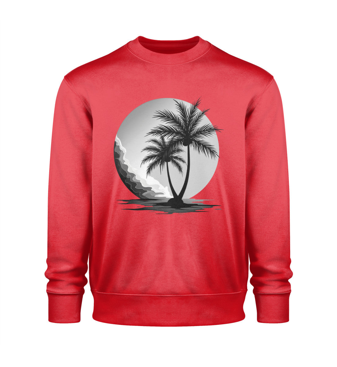 Luxus Maritim Sweatshirt Damen – Nachhaltig, fair produziert, elegantes Design in Red-6882 mit Palmen Aufdruck von www.digiuliano.com