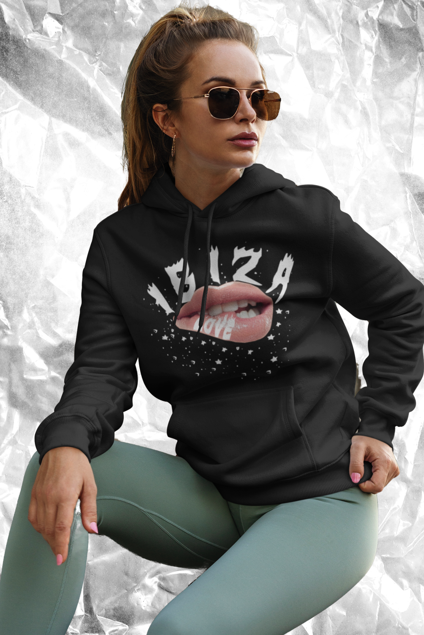 Unisex Premium Organic Hoodies Damen in Black-16 mit IBIZA Aufdruck