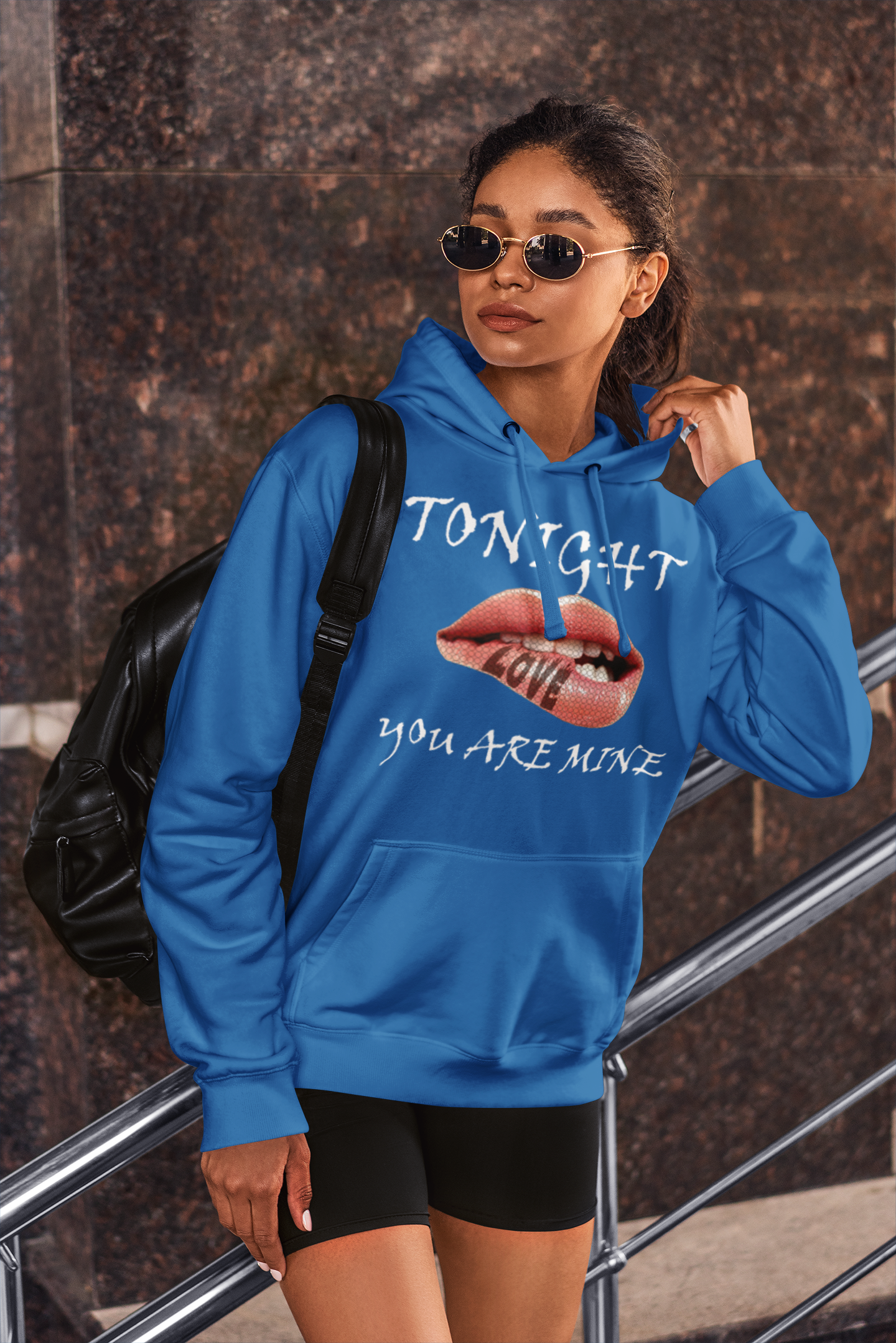 Unisex Premium Bio Hoodies Damen in Royal Blue-668 mit TONIGHT-YOU-ARE-MINE Aufdruck