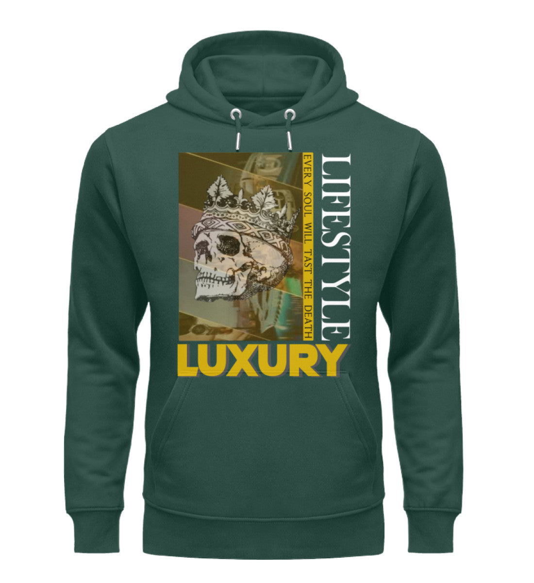 Luxus Organic Hoodie Damen – Nachhaltiger Hoodie aus Bio-Baumwolle und recyceltem Polyester, stilvoll und umweltbewusst in Glazed Green-7112 mit LUXURY LIFESTYLE Aufdruck von www.digiuliano.com