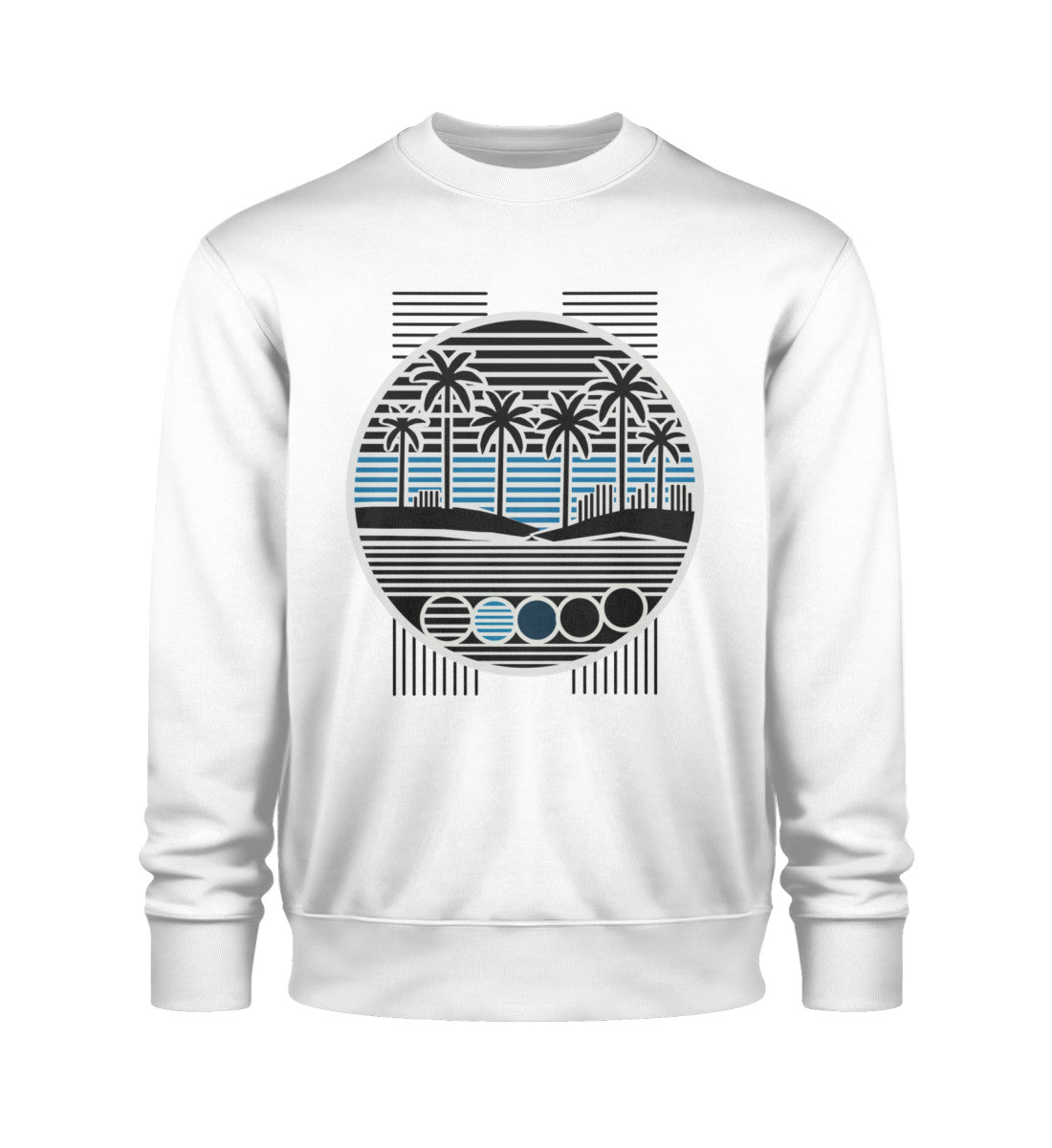 Maritimer Organic Sweater – Nachhaltig aus Bio-Baumwolle in White-3 mit Palmen Aufdruck von www.digiuliano.com
