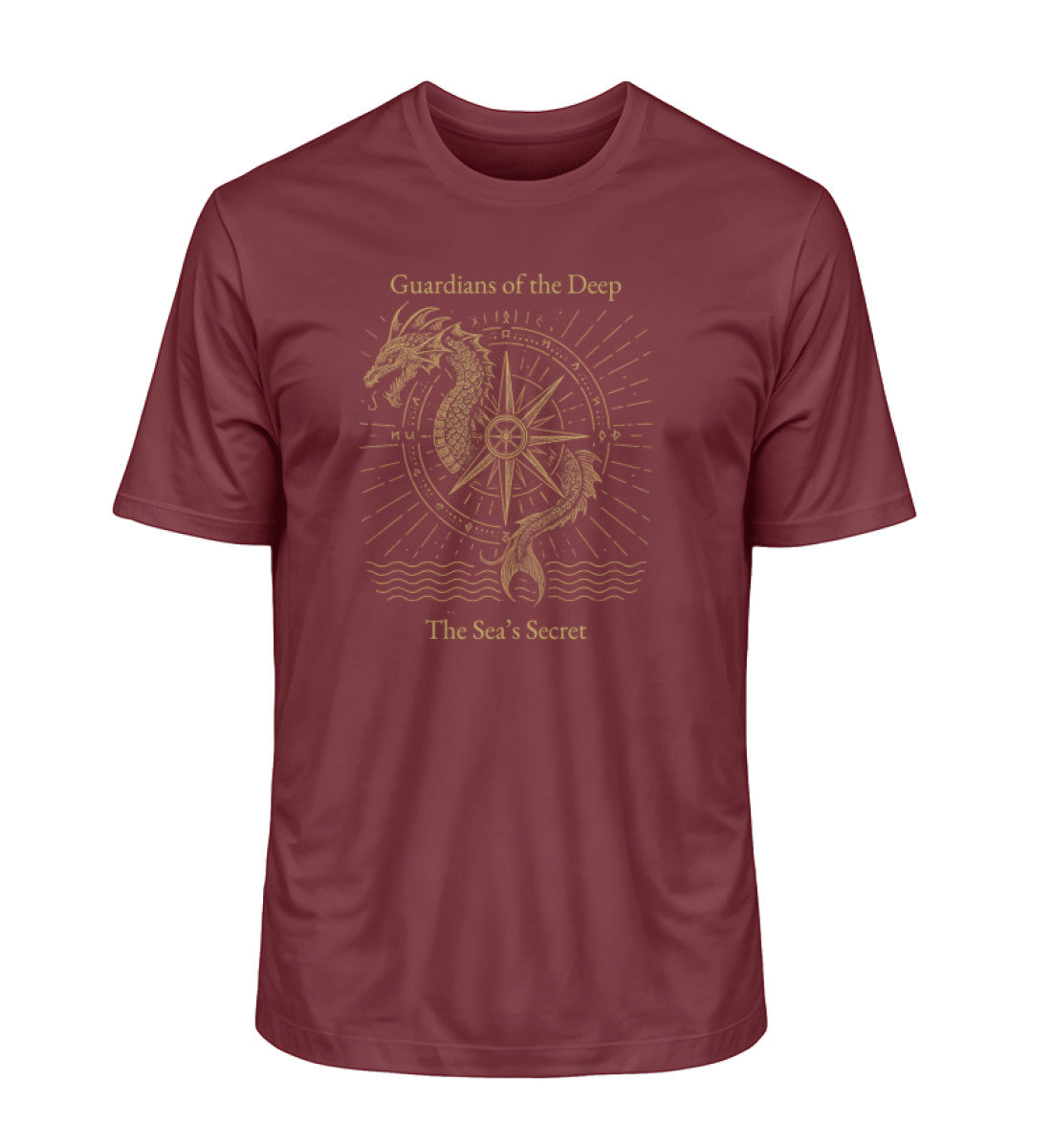 Maritimes Bio-T-Shirt in Dunkelrot (Burgundy-6883) mit ‘Guardians of the Deep’-Print“ von www.digiuliano.com