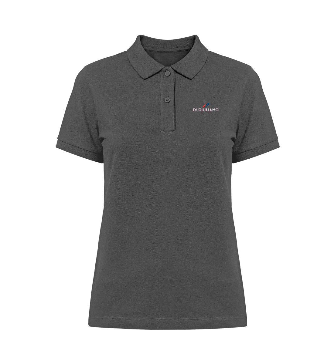 Nachhaltiges Damen Poloshirt aus Bio-Baumwolle in dunkel Grau (Anthracite-6896), mit „Di Giuliano“ Bruststickerei, klassischer Schnitt, fair produziert von www.digiuliano.com