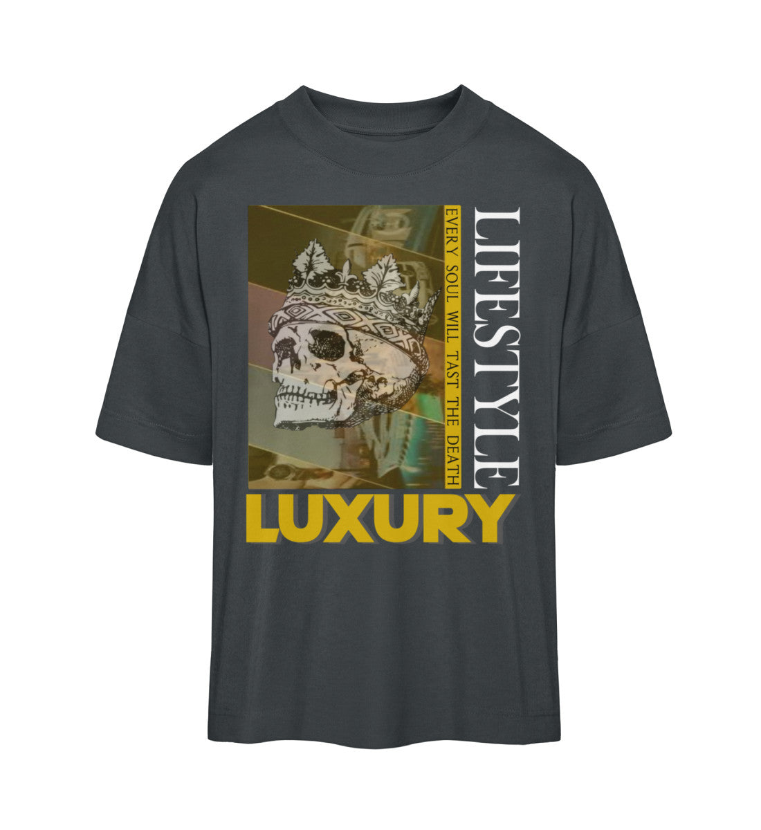 Oversized Damen T-Shirt – Organic & Stilvoll in India Ink Grey-7147 mit LUXURY-LIFESTYLE Aufdruck
