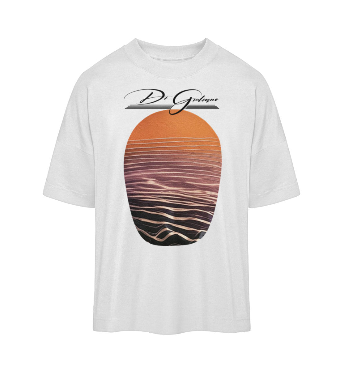 Oversized Bio-Baumwoll-T-Shirt mit Sonnenuntergangs-Design und Wellenstruktur – nachhaltig, bequem und umweltfreundlich. Farbe: White-3
