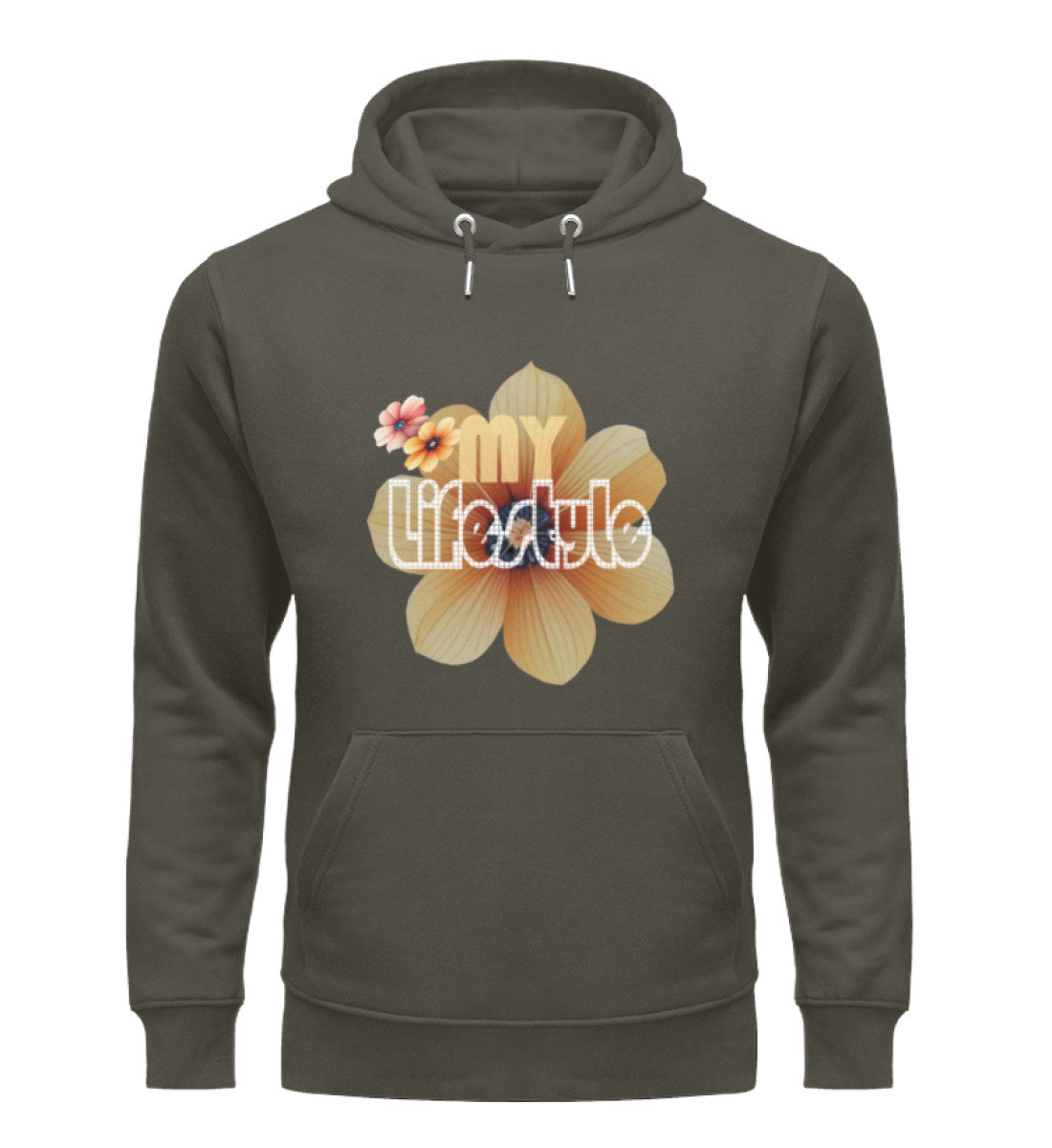 Unisex Premium Bio Hoodies Damen in Khaki-7151 mit MY LIFESTYLE Aufdruck