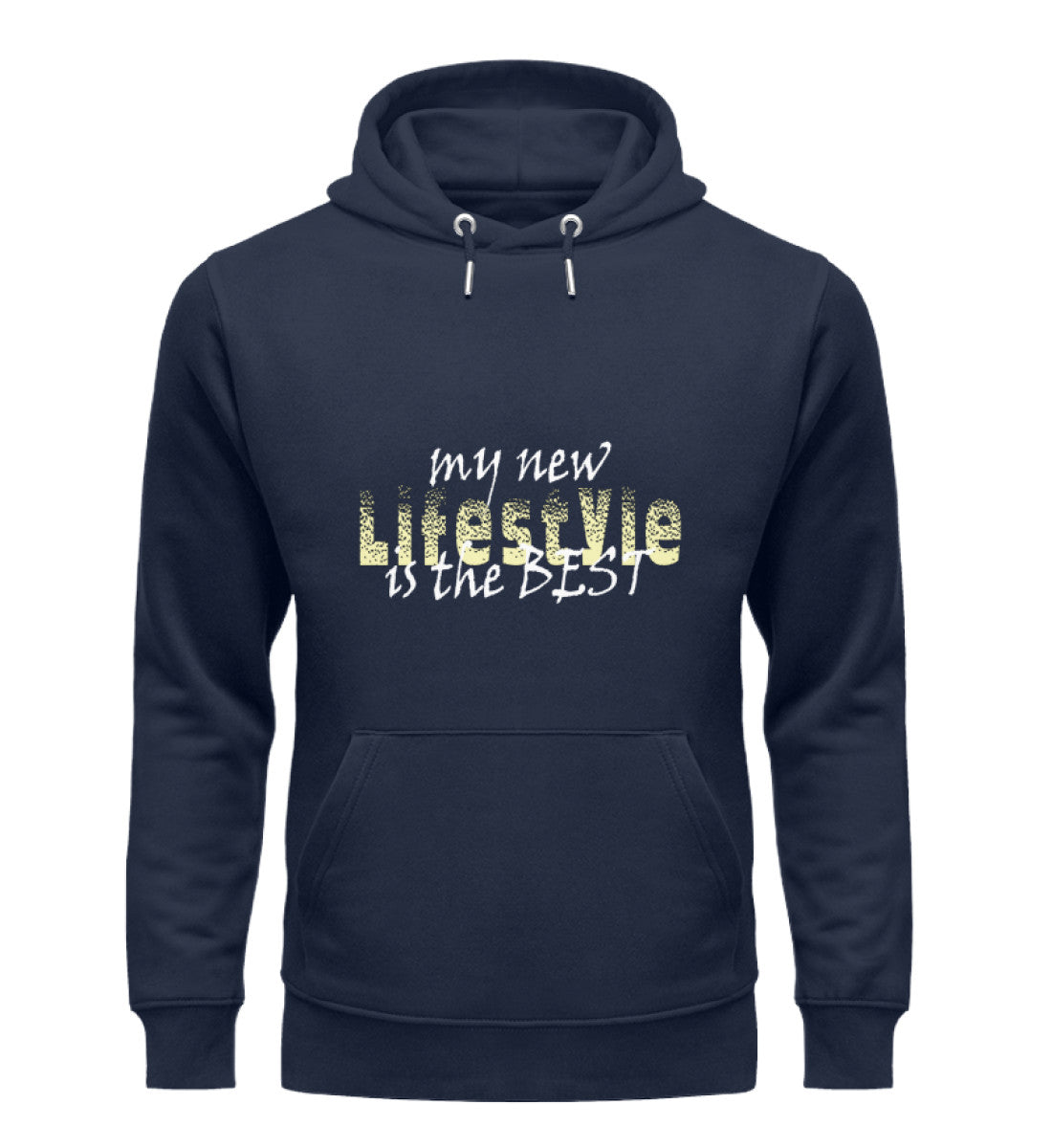 Unisex Bio Hoodie für Damen mit dem Aufdruck „My Lifestyle is the best in Marine (French Navy-6887) von www.digiuliano.com