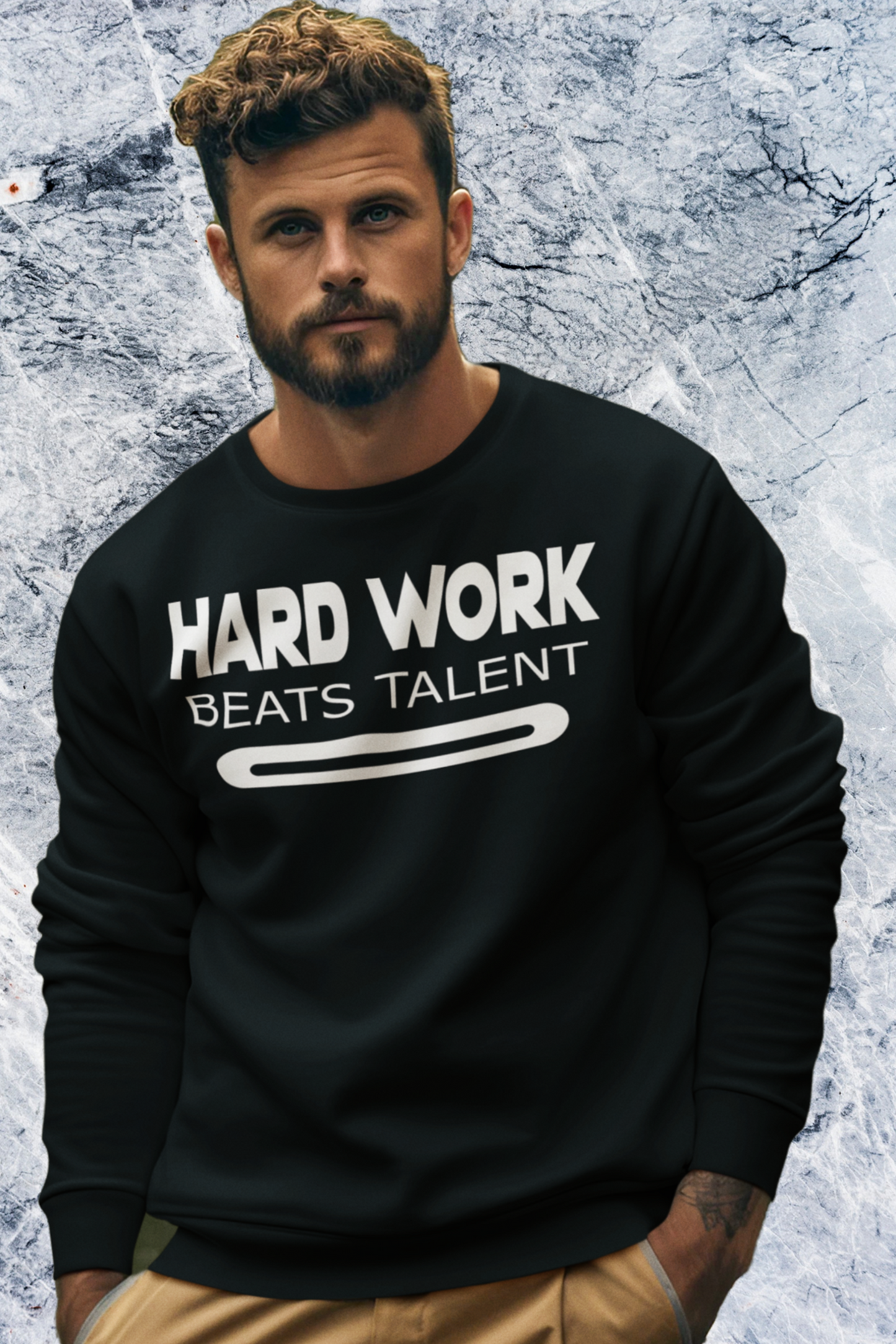 Unisex Organic Sweatshirts Herren in Black-16 mit HARD WORK BEATS TALENT Aufdruck von www.digiuliano.com