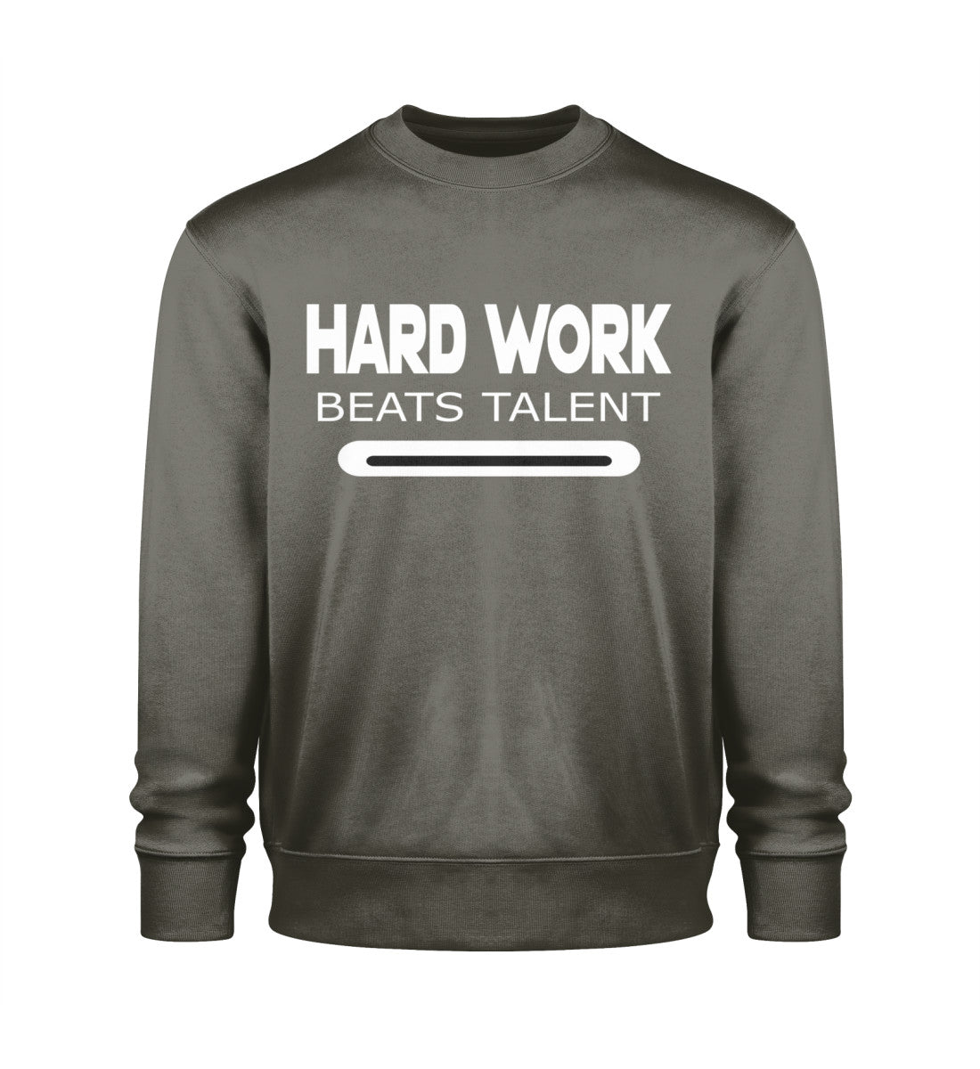 Unisex Organische Sweatshirts Herren in Khaki-7151 mit HARD WORK BEATS TALENT Aufdruck von www.digiuliano.com