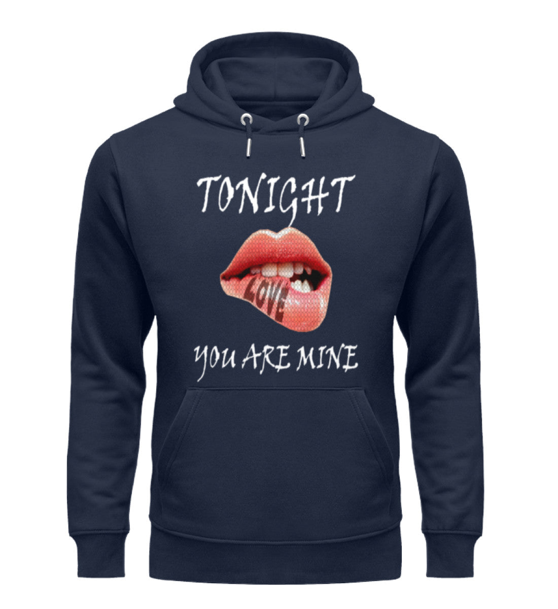 Unisex Premium Bio Hoodies Damen in French Navy-6887 mit TONIGHT-YOU-ARE-MINE Aufdruck