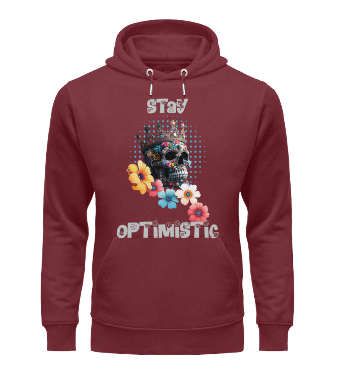 Unisex Premium Bio Hoodies Damen in Burgundy-6883 mit STAY-OPTIMISTIC Aufdruck