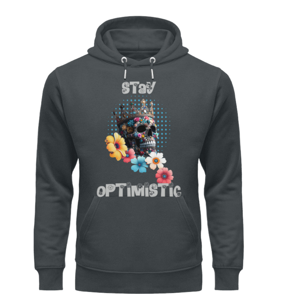 Unisex Premium Bio Hoodies Damen in India Ink Grey-7147 mit STAY-OPTIMISTIC Aufdruck
