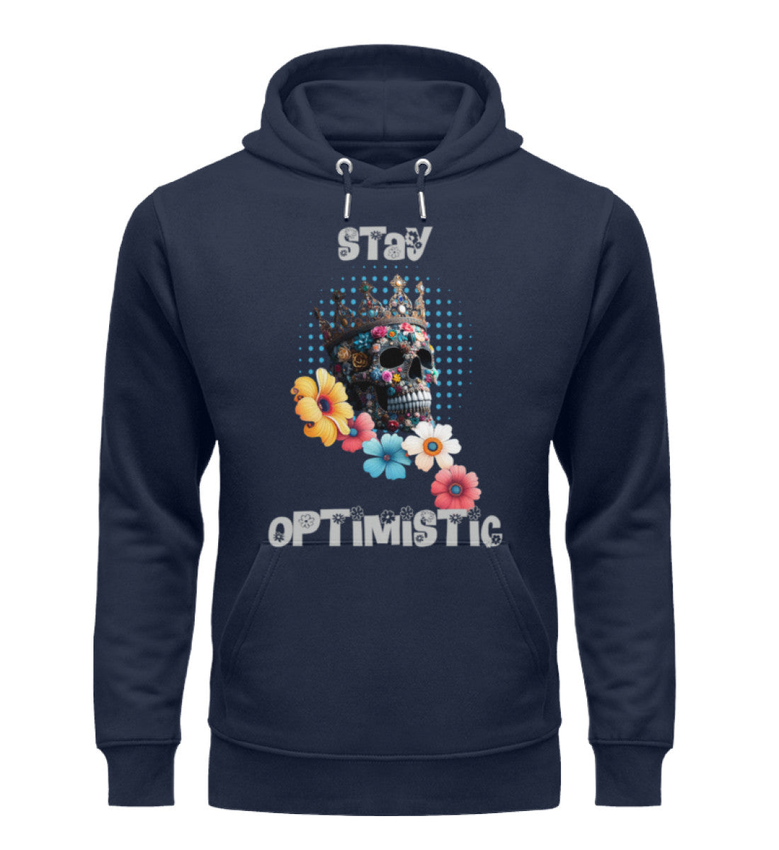 Unisex Premium Bio Hoodies Damen in French Navy-6887 mit STAY-OPTIMISTIC Aufdruck