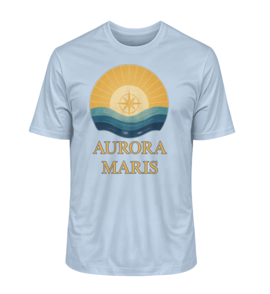 Maritimes Herren Organic Shirt mit AURORA MARIS-(Morgendämmerung des Meeres) Aufdruck in Hellblau (Blue Soul-7317) von www.digiuliano.com