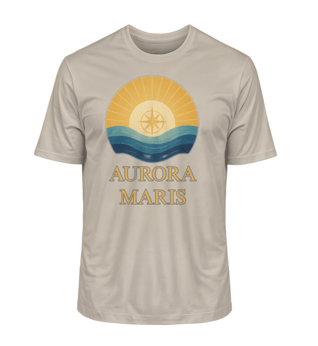 Maritimes Herren Organic Shirt mit AURORA MARIS-(Morgendämmerung des Meeres) Aufdruck in Sand (Desert Dust-7159) von www.digiuliano.com