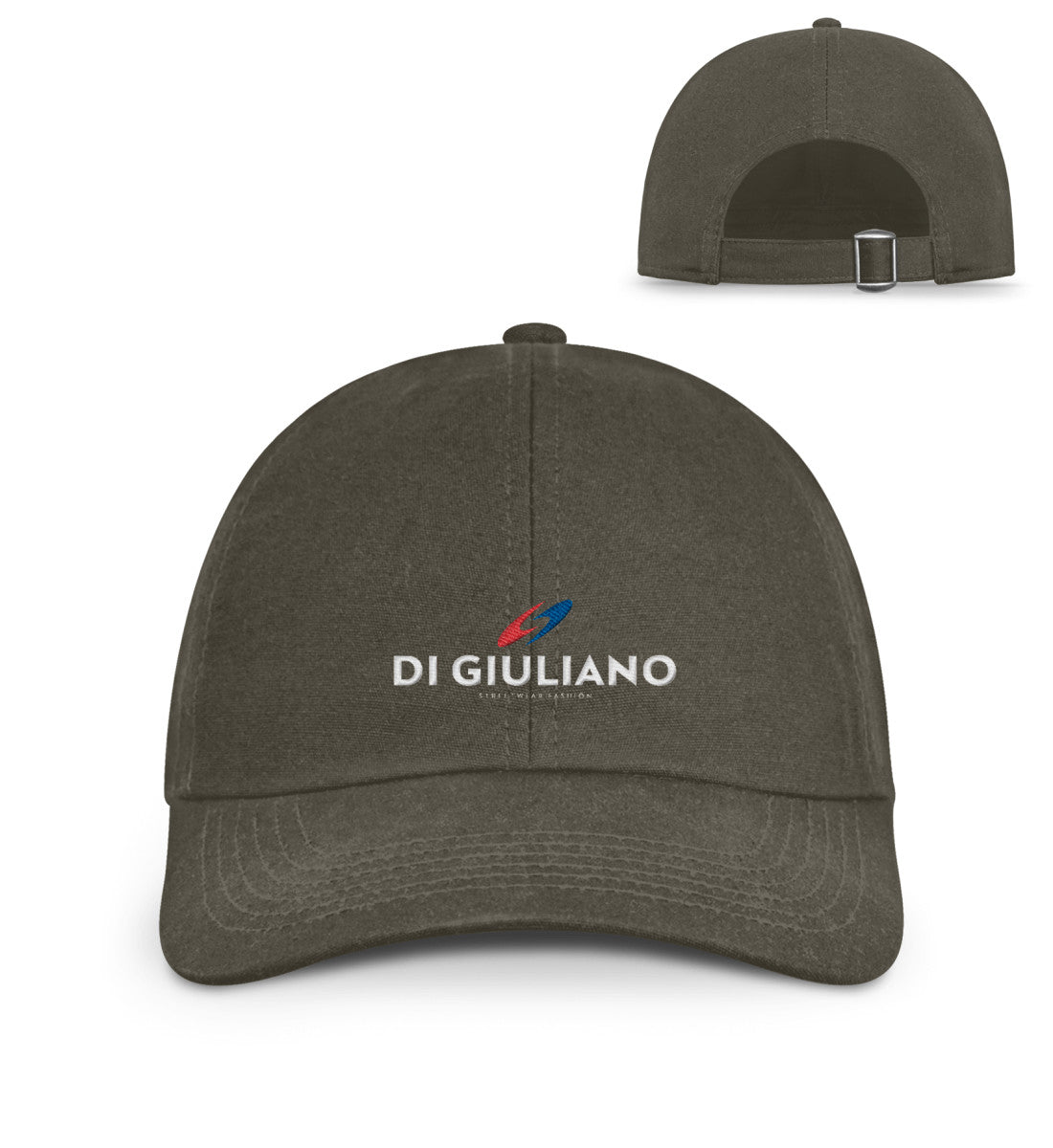 Nachhaltige Baseball Cap aus 100 % Bio-Baumwolle in Einheitsgröße, verstellbar für Damen und Herren in Olivegrün (Olive Green-7133) mit Aufdruck von www.digiuliano.com