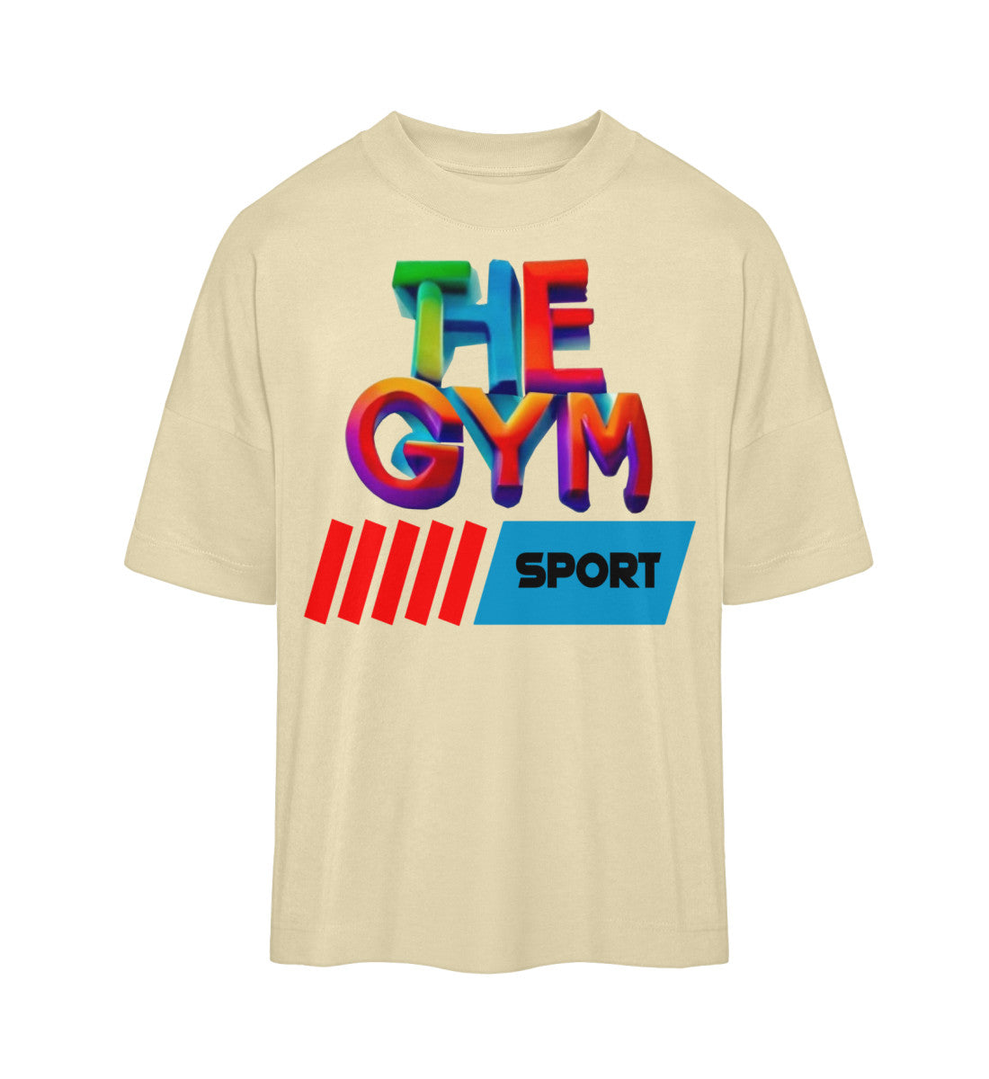 Nachhaltiges Damen-Oversized-T-Shirt aus 100% Bio-Baumwolle in Natur (Natural Raw-7131) mit THE-GYM-SPORT Aufdruck von www.digiuliano.com