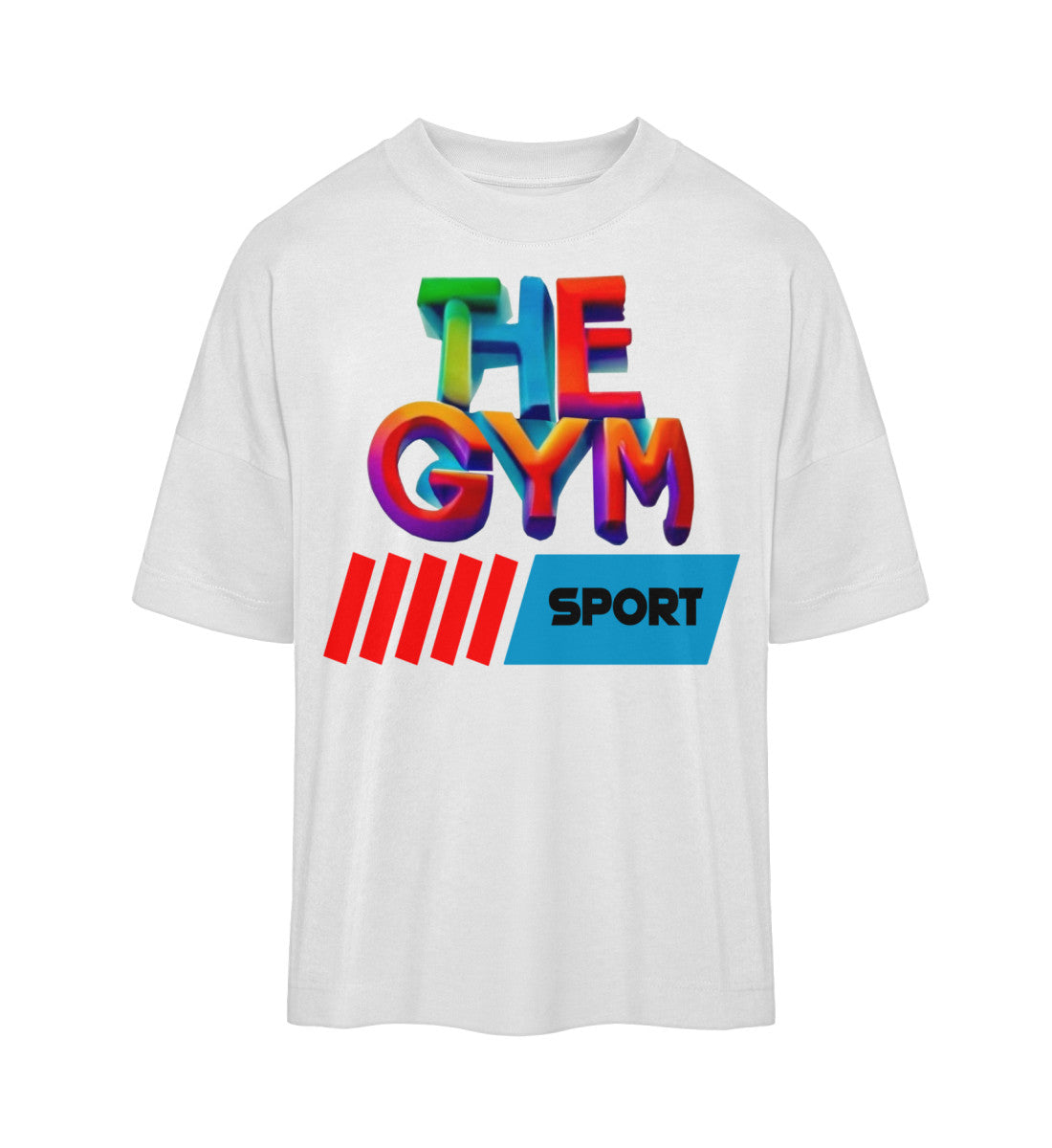 Nachhaltiges Damen-Oversized-T-Shirt aus 100% Bio-Baumwolle in Weiß (White-3) mit THE-GYM-SPORT Aufdruck von www.digiuliano.com