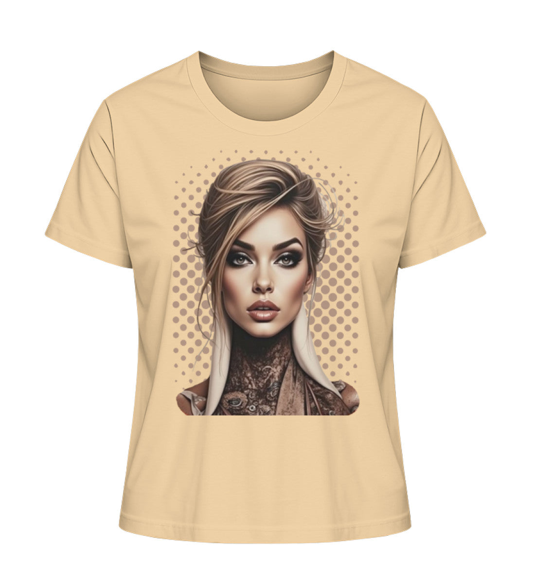 Damen Bio-Shirt mit Statement „Sanft. Stark. Unvergesslich.“ – nachhaltig & stilvoll in Gelb (Nispero-7315) von www.digiuliano.com