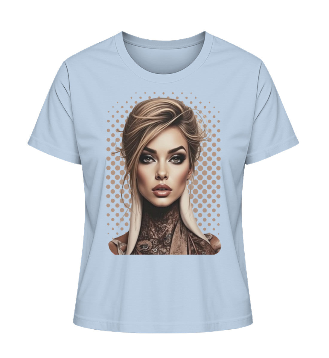 Damen Bio-Shirt mit Statement „Sanft. Stark. Unvergesslich.“ – nachhaltig & stilvoll in Hellblau (Blue Soul-7317) von www.digiuliano.com