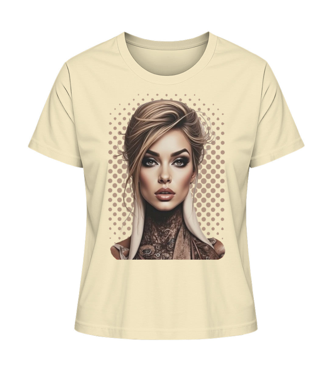 Damen Bio-Shirt mit Statement „Sanft. Stark. Unvergesslich.“ – nachhaltig & stilvoll in Natur (Natural Raw-7131) von www.digiuliano.com