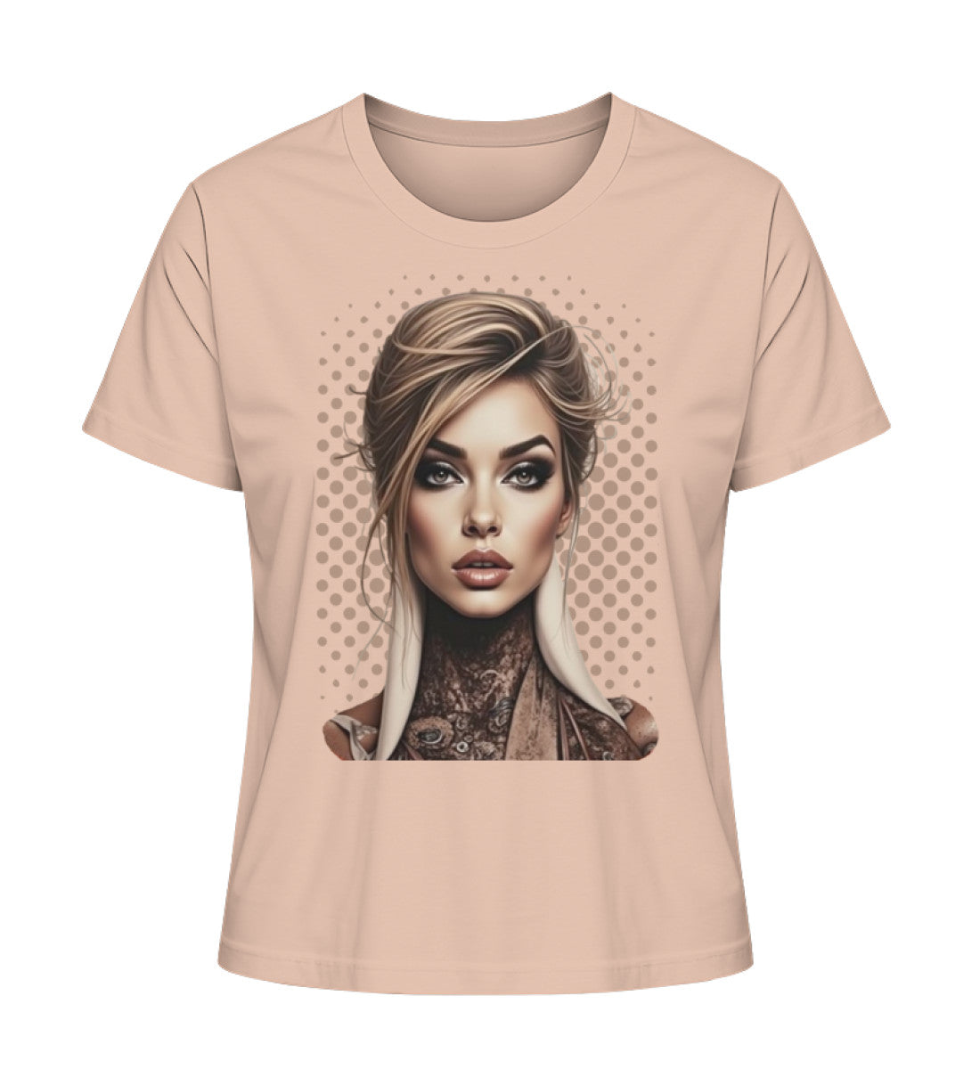 Damen Bio-Shirt mit Statement „Sanft. Stark. Unvergesslich.“ – nachhaltig & stilvoll in Pfirsich (Fraiche Peche-7305) von www.digiuliano.com