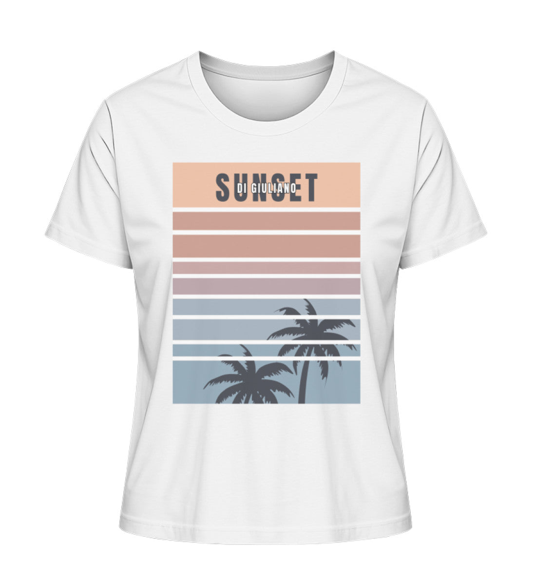 Nachhaltiges Damen Bio-T-Shirt ‚Sunset Vibes‘ aus 100 % Bio-Baumwolle mit maritimem Design & Sonnenuntergangs-Motiv. In White-3 von www.digiuliano.com