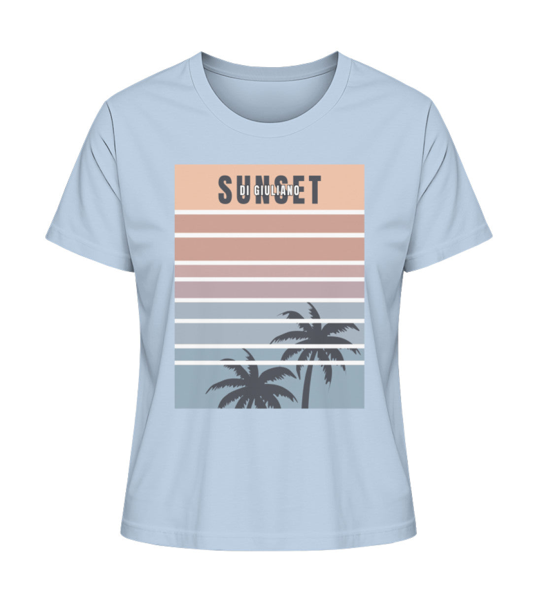 Nachhaltiges Damen Bio-T-Shirt ‚Sunset Vibes‘ aus 100 % Bio-Baumwolle mit maritimem Design & Sonnenuntergangs-Motiv in Hellblau (Blue Soul-7317) von www.digiuliano.com
