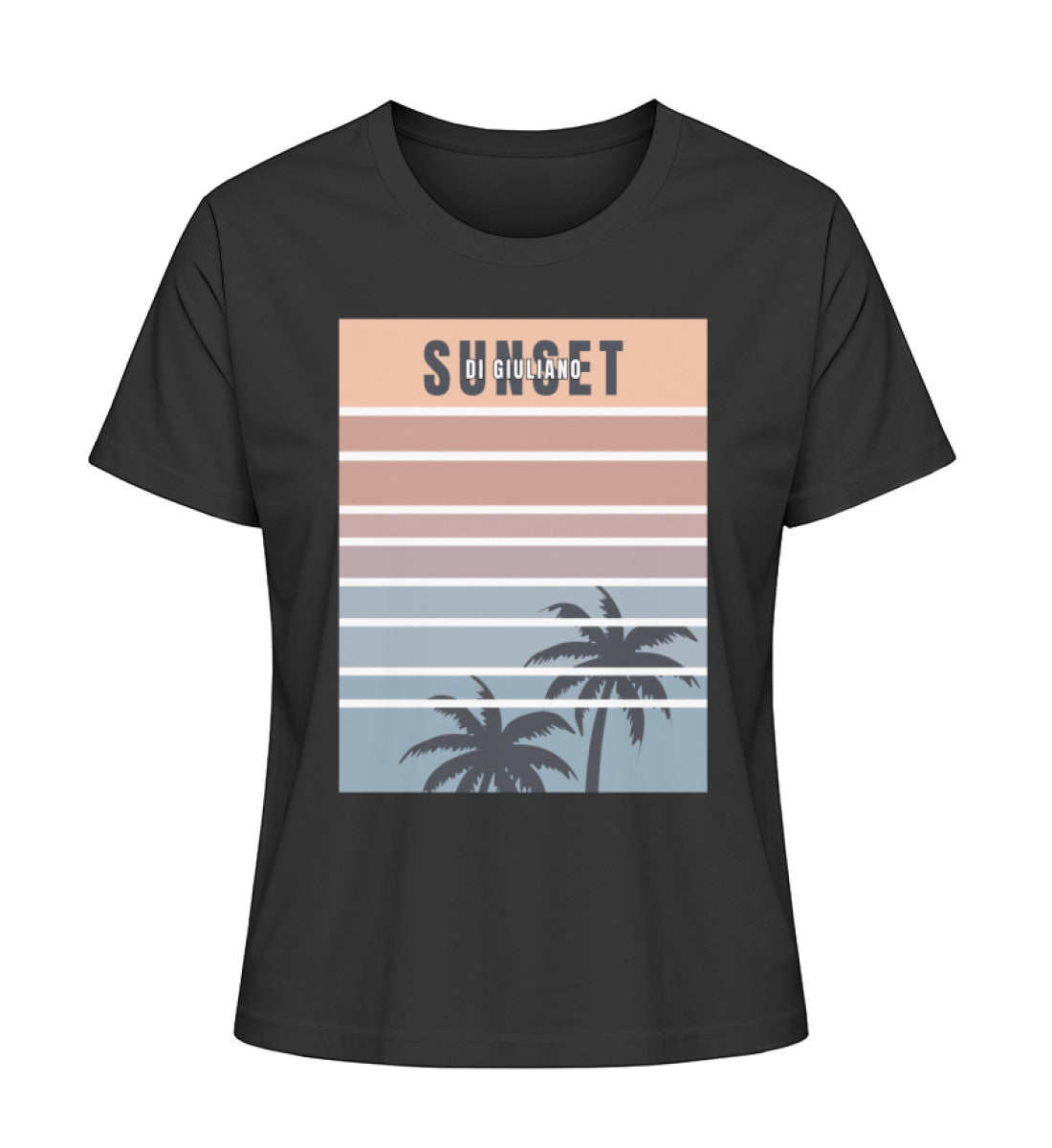 Nachhaltiges Damen Bio-T-Shirt ‚Sunset Vibes‘ aus 100 % Bio-Baumwolle mit maritimem Design & Sonnenuntergangs-Motiv. In Black-16 von www.digiuliano.com