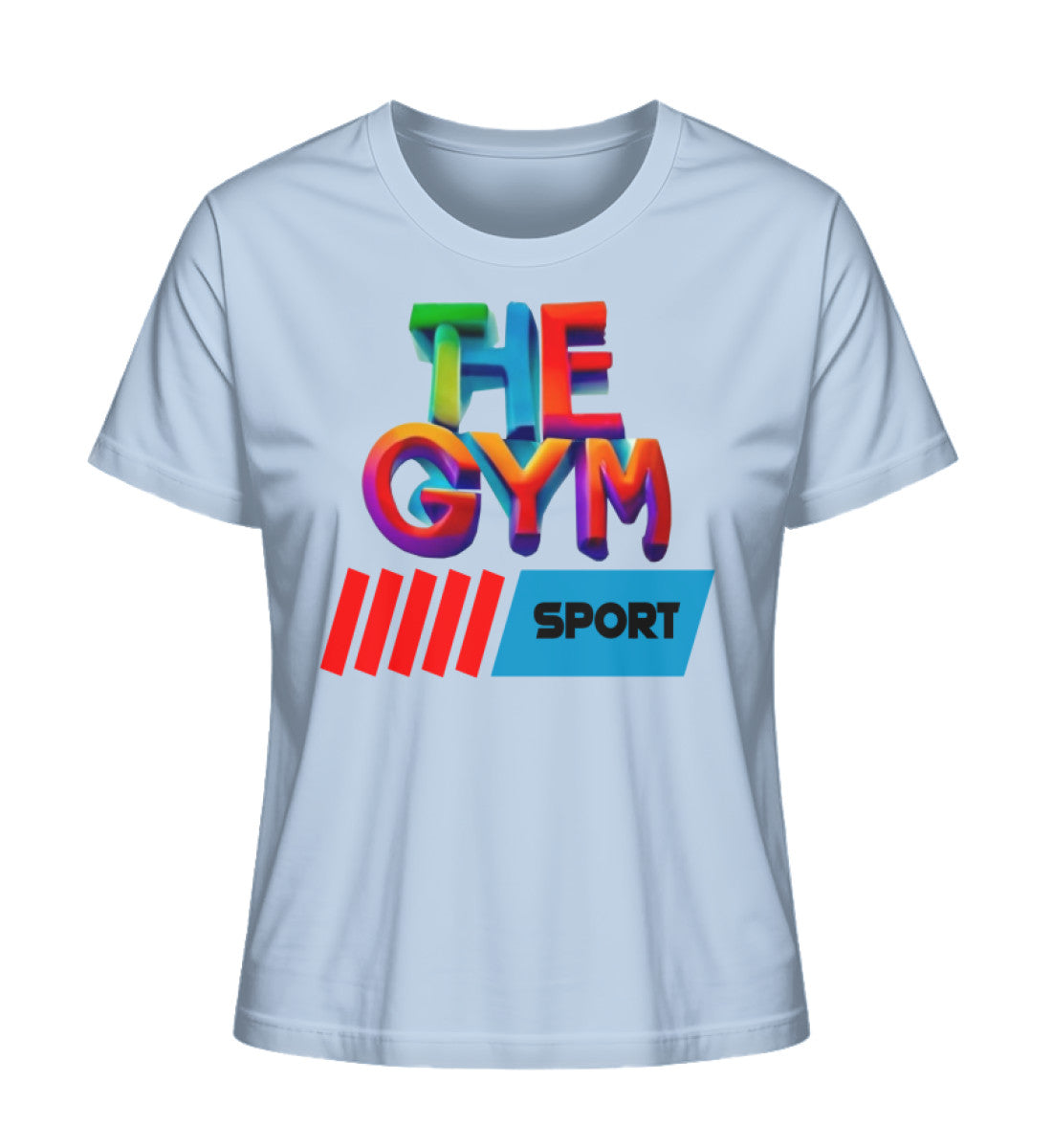 Stilvolles Premium Organic T-Shirt für Damen aus 100% Bio-Baumwolle mit "THE GYM"-Aufdruck in Blue Soul-7317 mit THE-GYM-SPORT Aufdruck von www.digiuliano.com