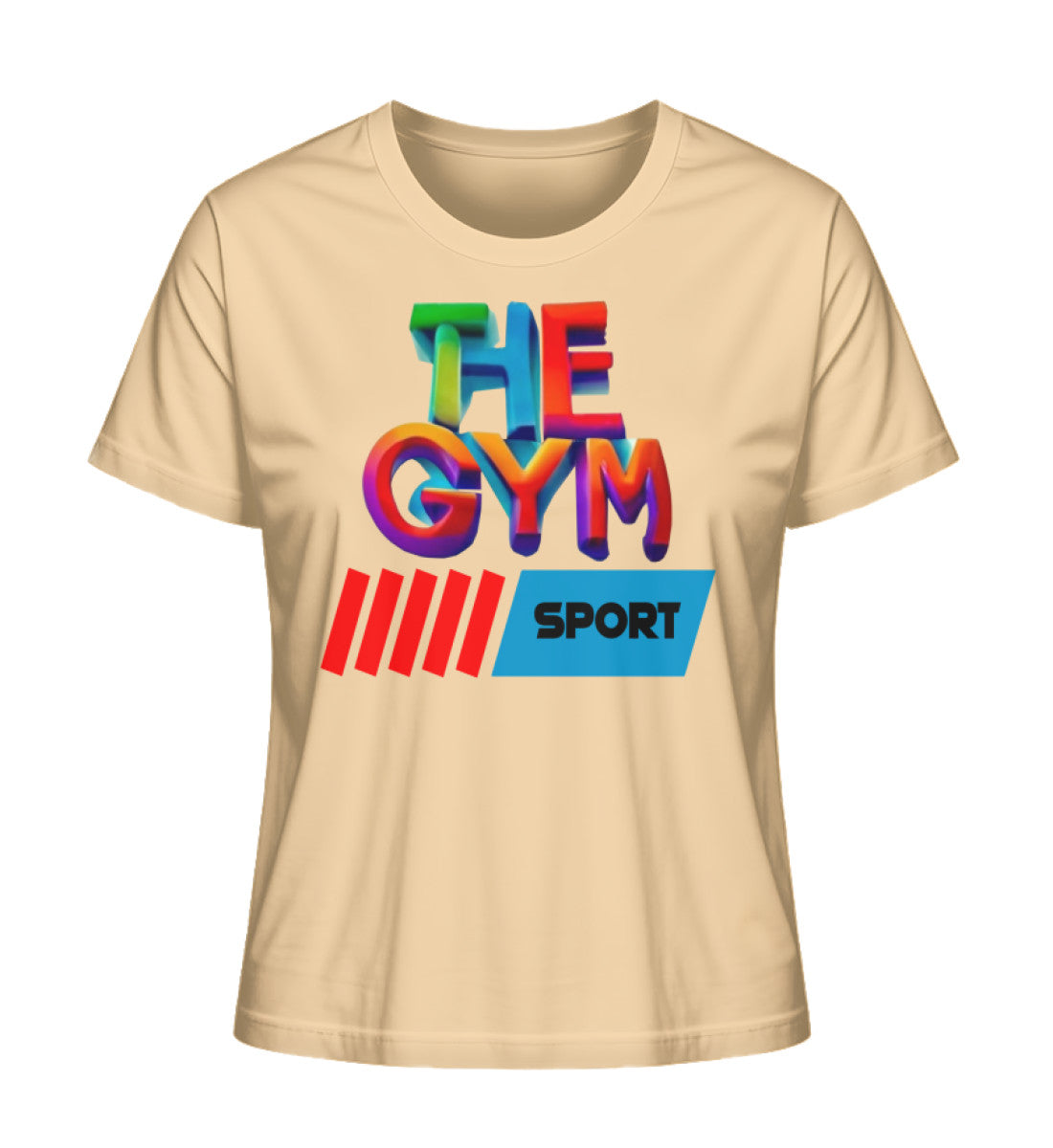 Stilvolles Premium Organic T-Shirt für Damen aus 100% Bio-Baumwolle mit "THE GYM"-Aufdruck in Gelb (Nispero-7315) mit THE-GYM-SPORT Aufdruck von www.digiuliano.com