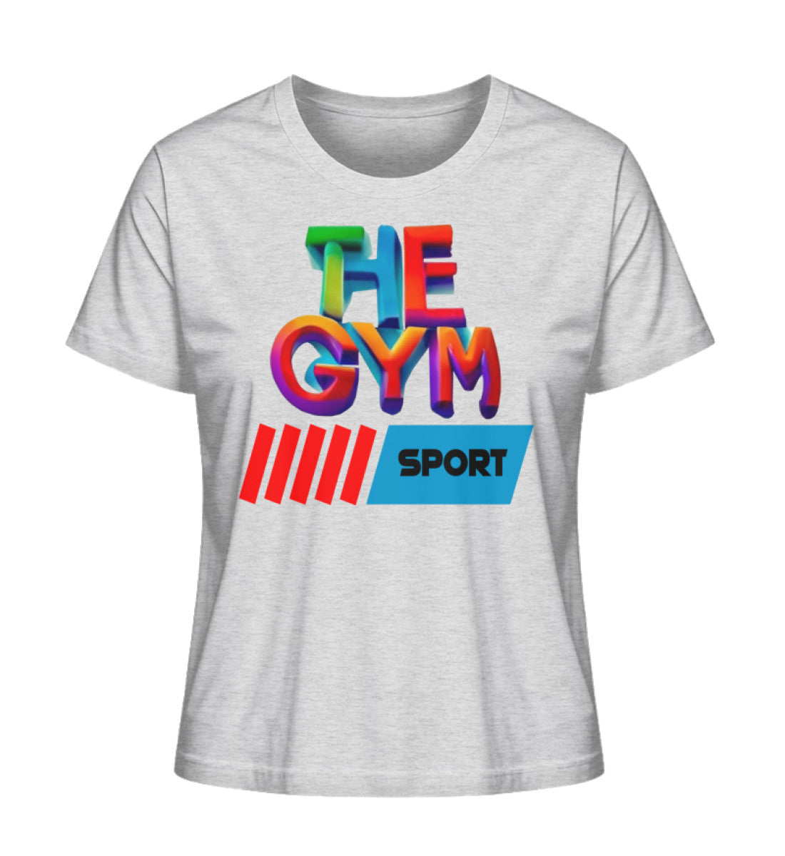 Stilvolles Premium Organic T-Shirt für Damen aus 100% Bio-Baumwolle mit "THE GYM"-Aufdruck in Hellgrau ( Heather Grey-6892) mit THE-GYM-SPORT Aufdruck von www.digiuliano.com