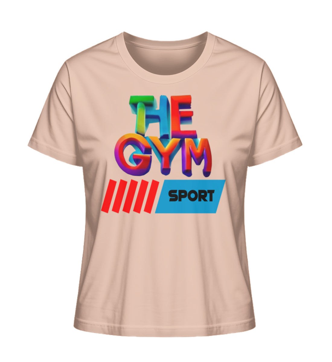 Stilvolles Premium Organic T-Shirt für Damen aus 100% Bio-Baumwolle mit "THE GYM"-Aufdruck in Pfirsich (Fraiche Peche-7305) mit THE-GYM-SPORT Aufdruck von www.digiuliano.com