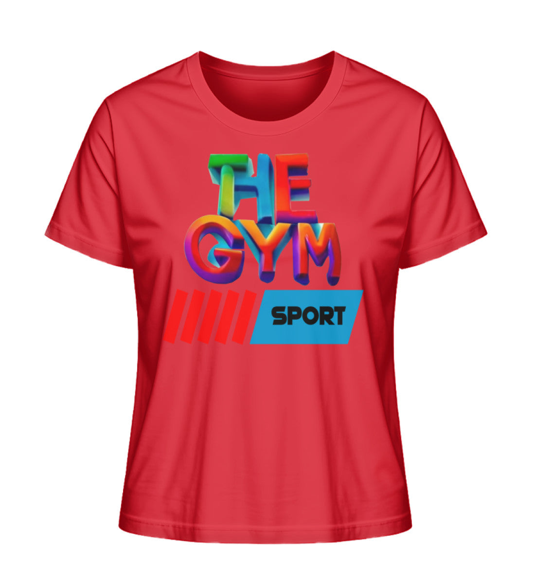 Stilvolles Premium Organic T-Shirt für Damen aus 100% Bio-Baumwolle mit "THE GYM"-Aufdruck in Rot (Red-6882) mit THE-GYM-SPORT Aufdruck von www.digiuliano.com