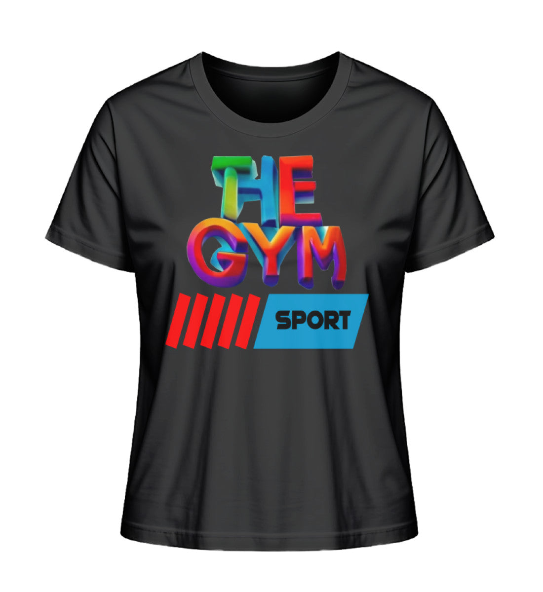 Stilvolles Premium Organic T-Shirt für Damen aus 100% Bio-Baumwolle mit "THE GYM"-Aufdruck in Schwarz (Black-16) mit THE-GYM-SPORT Aufdruck von www.digiuliano.com