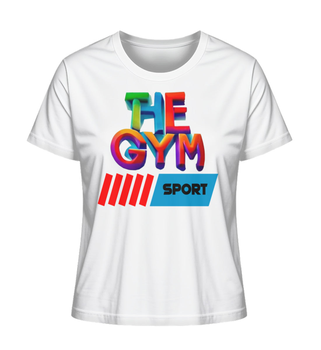 Stilvolles Premium Organic T-Shirt für Damen aus 100% Bio-Baumwolle mit "THE GYM"-Aufdruck in Weiß (White-3) mit THE-GYM-SPORT Aufdruck von www.digiuliano.com