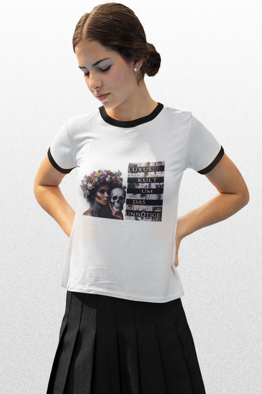 Nachhaltiges Damen Ringer T-Shirt mit kontrastierenden Bündchen und Kragen von www.digiuliano.com
