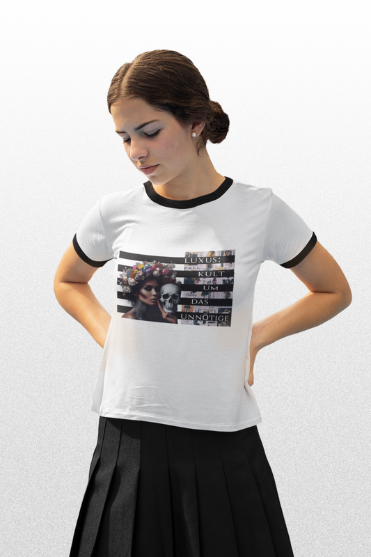 Nachhaltiges Damen Ringer T-Shirt mit kontrastierenden Bündchen und Kragen von www.digiuliano.com